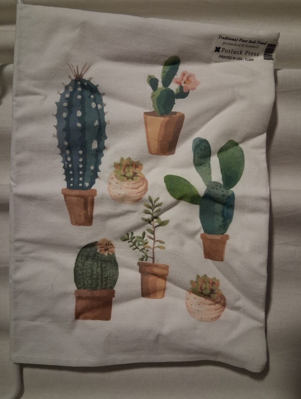 Botanical Cactus Print Flour Sack Towel - White Green & Terracotta